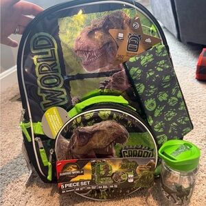 Jurassic World Rebirth 4Pc Backpack Set Lunch Kit Bottle Pencil Pouch Read Descr
